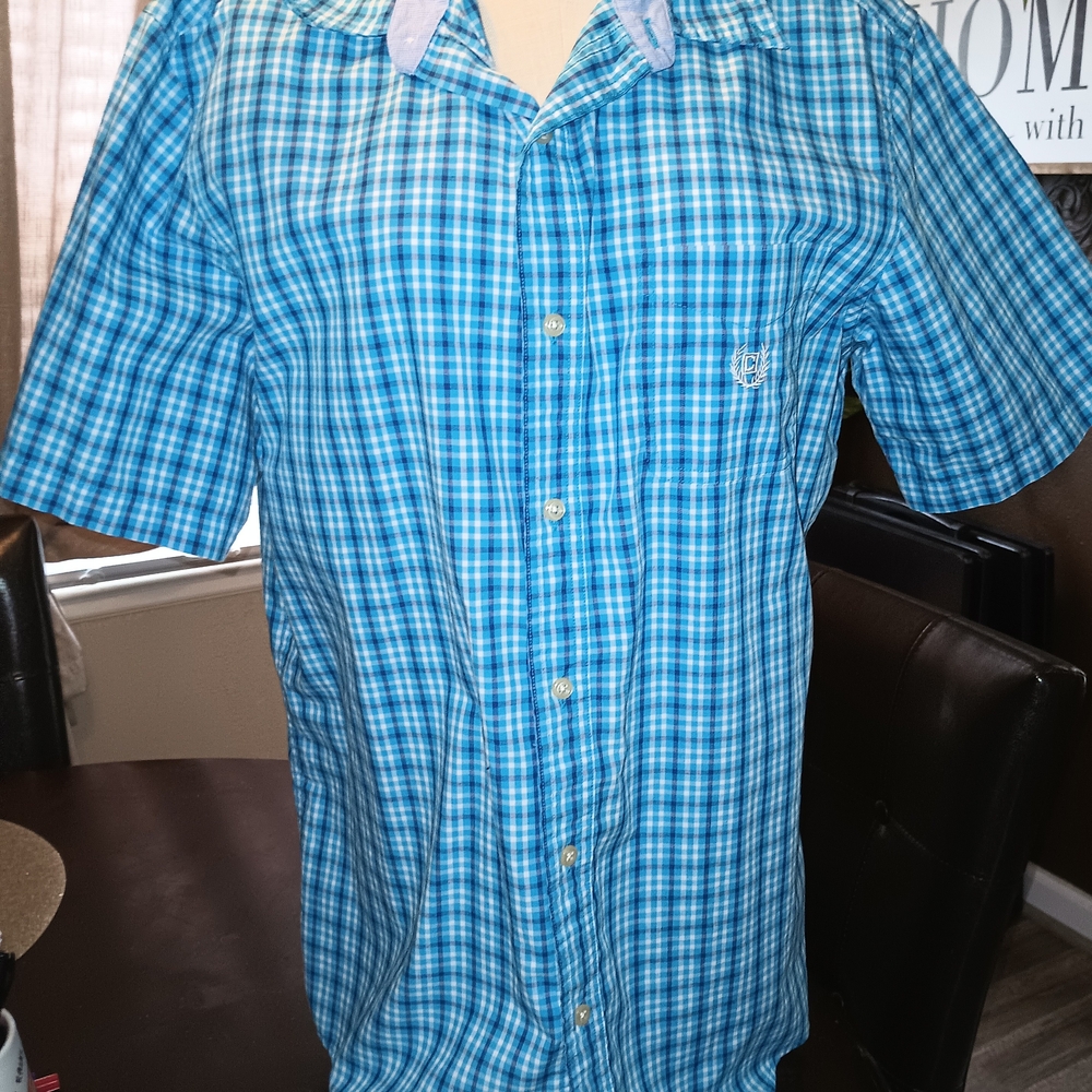 Casual Blue Chaps Checkered Men's Shirt Sz L